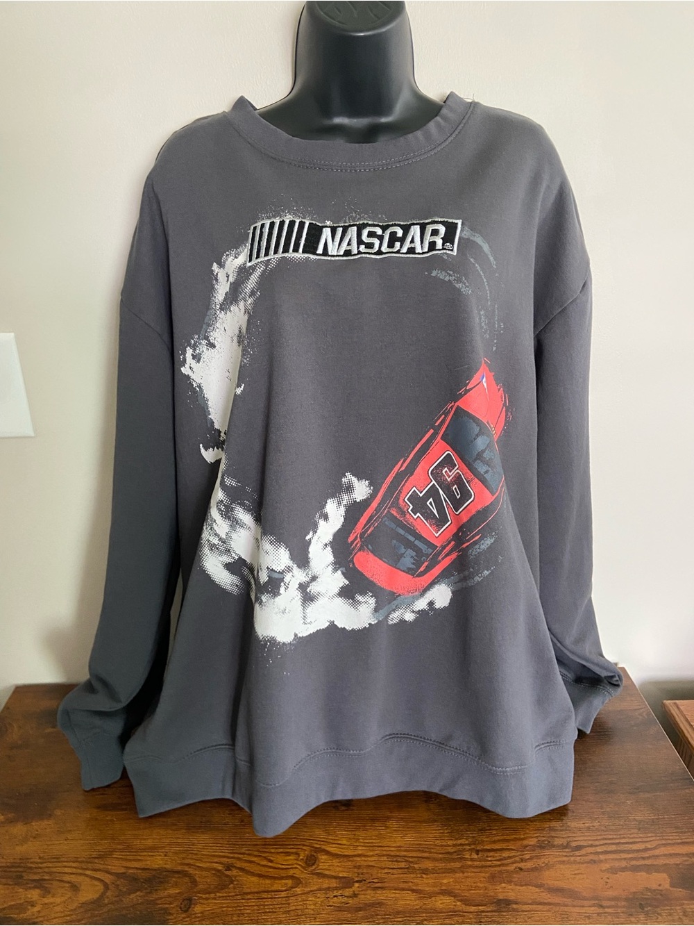 Nascar Charcoal Crewneck Sweatshirt with Red Race Car Graphic